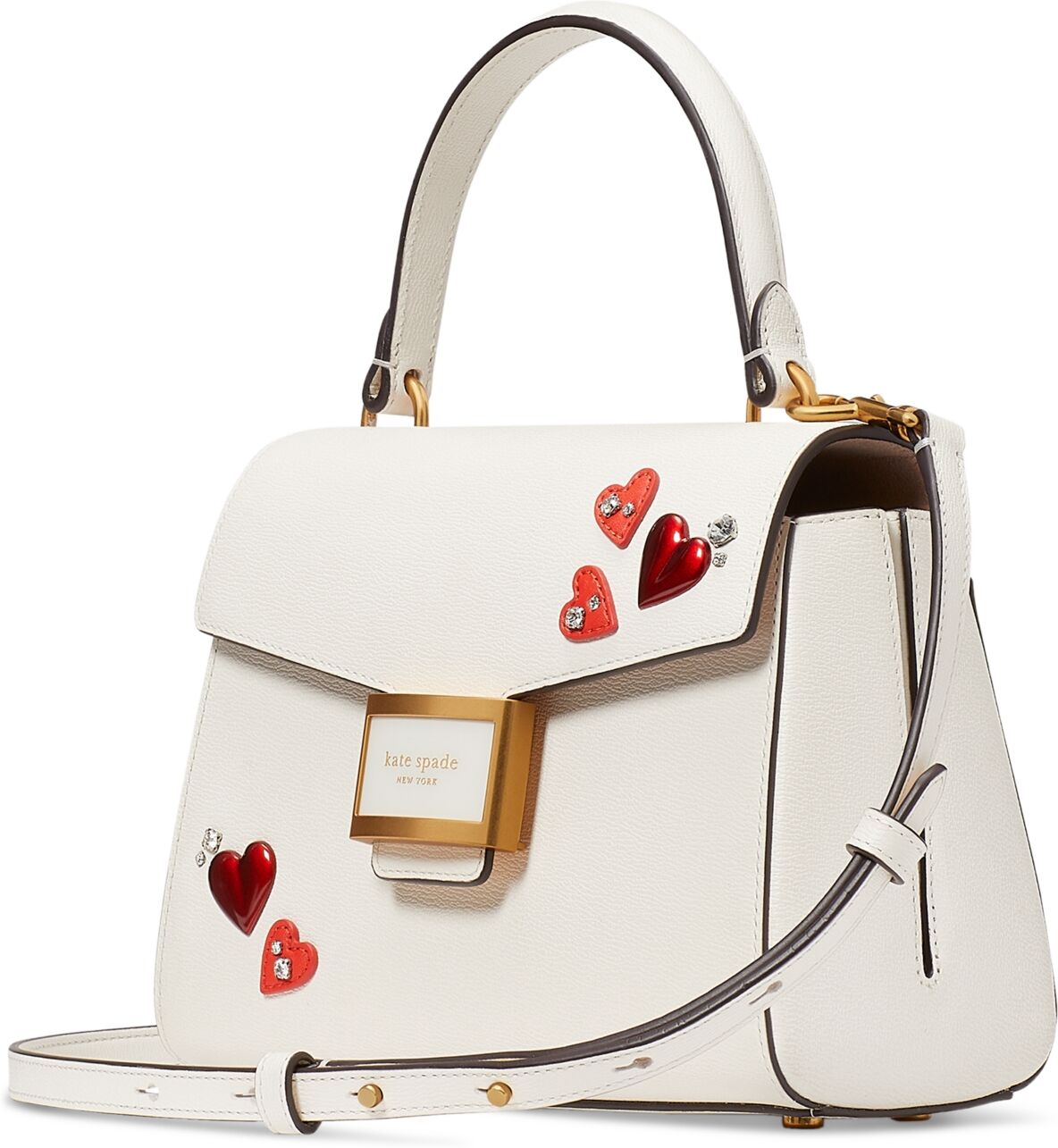 kate spade new york Katy Heart Embellished Textured Leather Top Handle Bag - Cream Multi