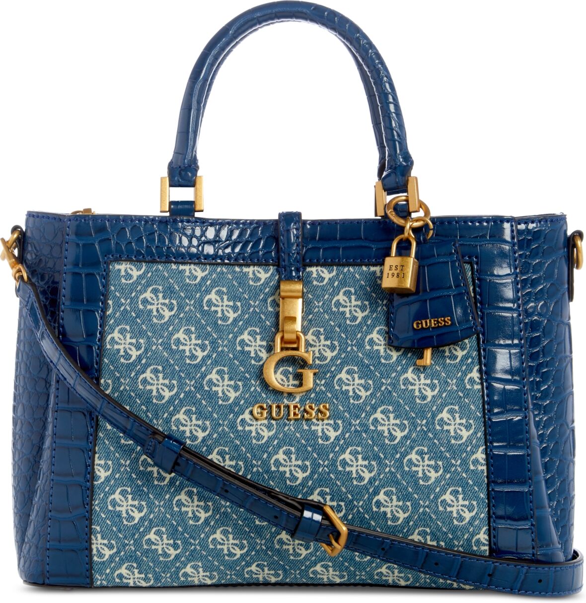 Guess G James Logo Small Girlfriend Satchel - Denim Logo