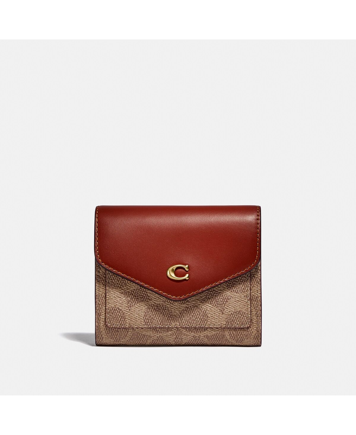 Coach Wyn Small Leather Wallet In Colorblock Signature Canvas - Tan Rust