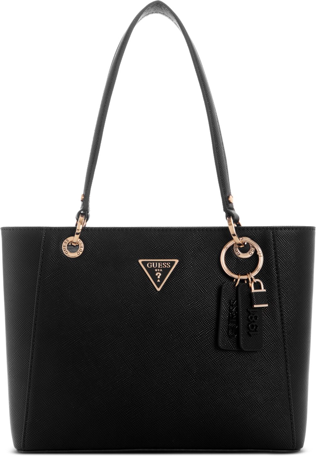 Guess Noelle Small Double Compartment Top Zip Tote Bag - Black