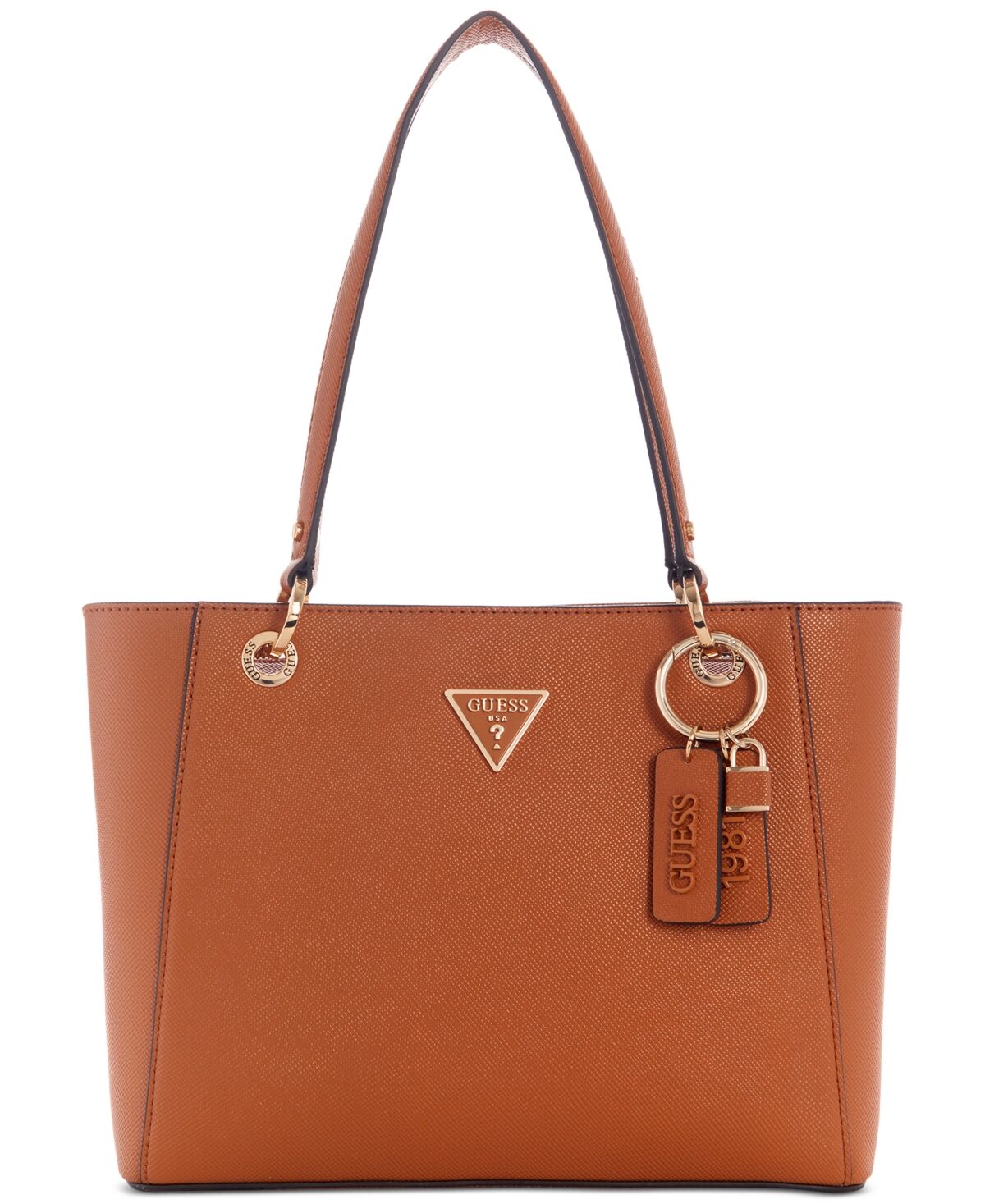 Guess Noelle Small Double Compartment Top Zip Tote Bag - Light Cognac