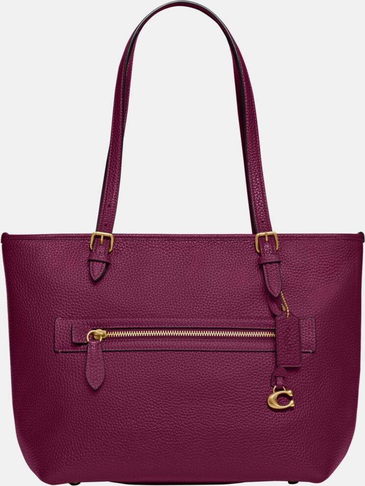 Coach Polished Pebble Leather Taylor Tote with C Dangle Charm - Deep Plum