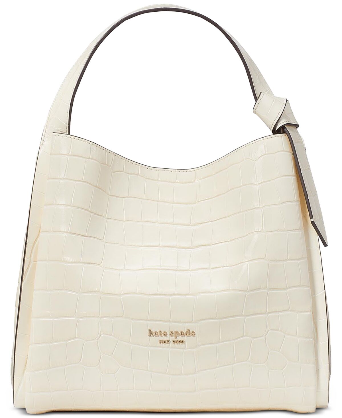 kate spade new york Knott Croc Embossed Leather Small Crossbody Tote - Halo White