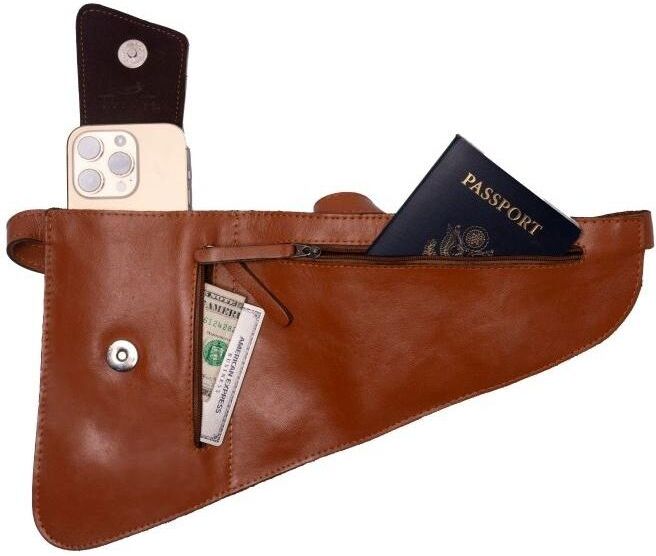 Flex-n-Fly The Flex Bags: The Anti-Theft Minimalist Travel Leather Crossbody Belt Bag - Genuine leather brown