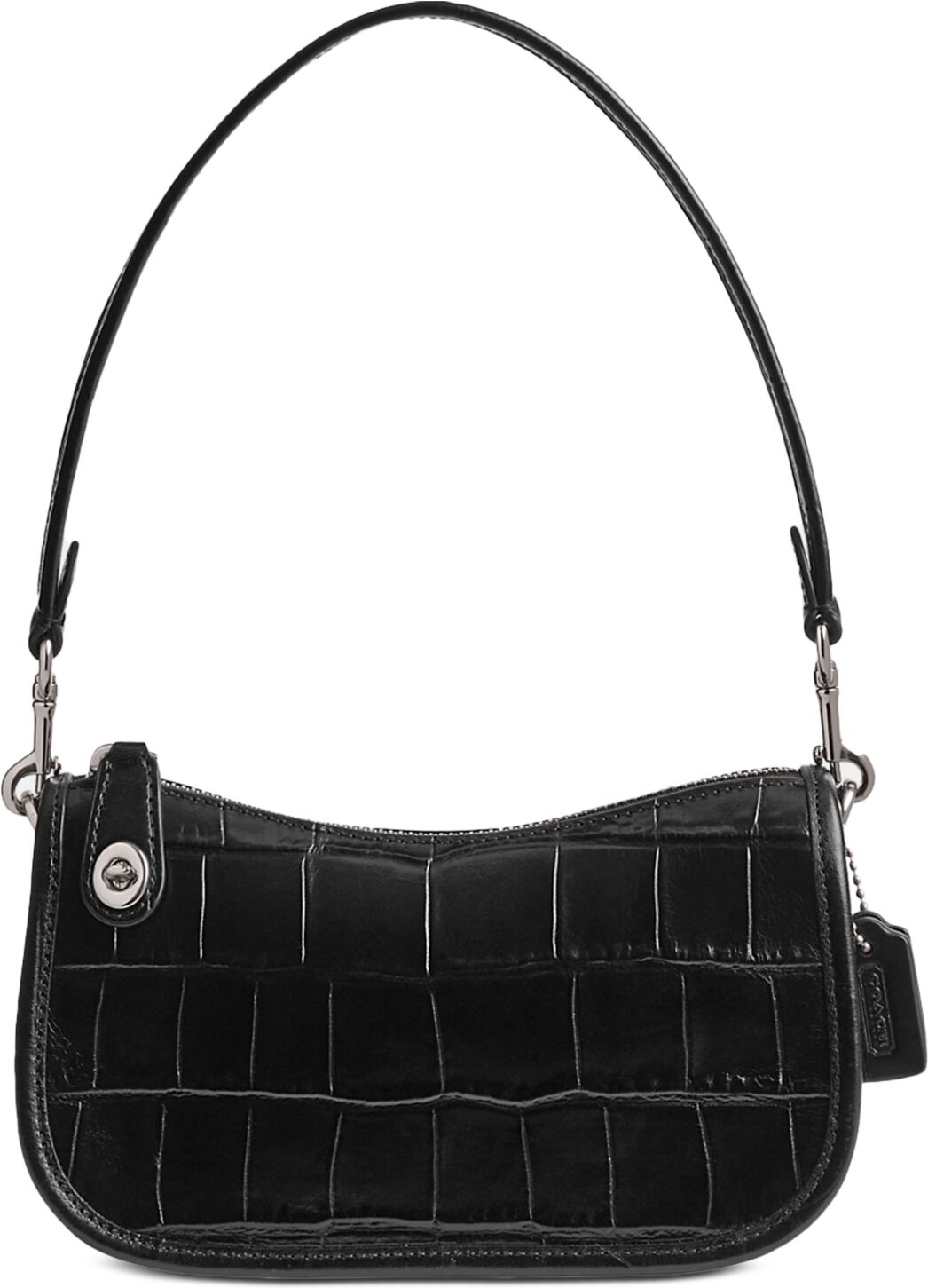 Coach Embossed Croc Leather Swinger 20 Shoulder Bag - Black