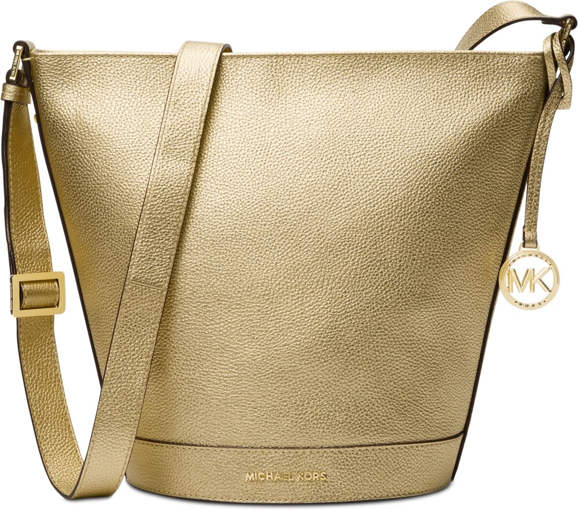 Michael Kors Michael Michael Kors Townsend Medium Top-Zip Leather Bucket Messenger - Pale Gold