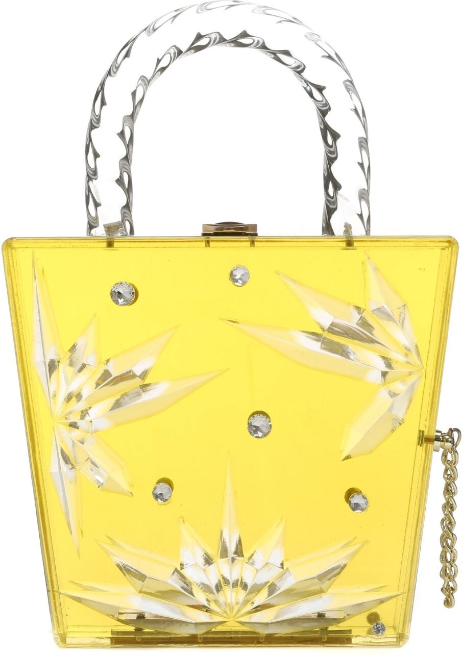 Milanblocks Women's Top Handle Amber Hock Cut to Clear Lucite Acrylic Handbag - Yellow