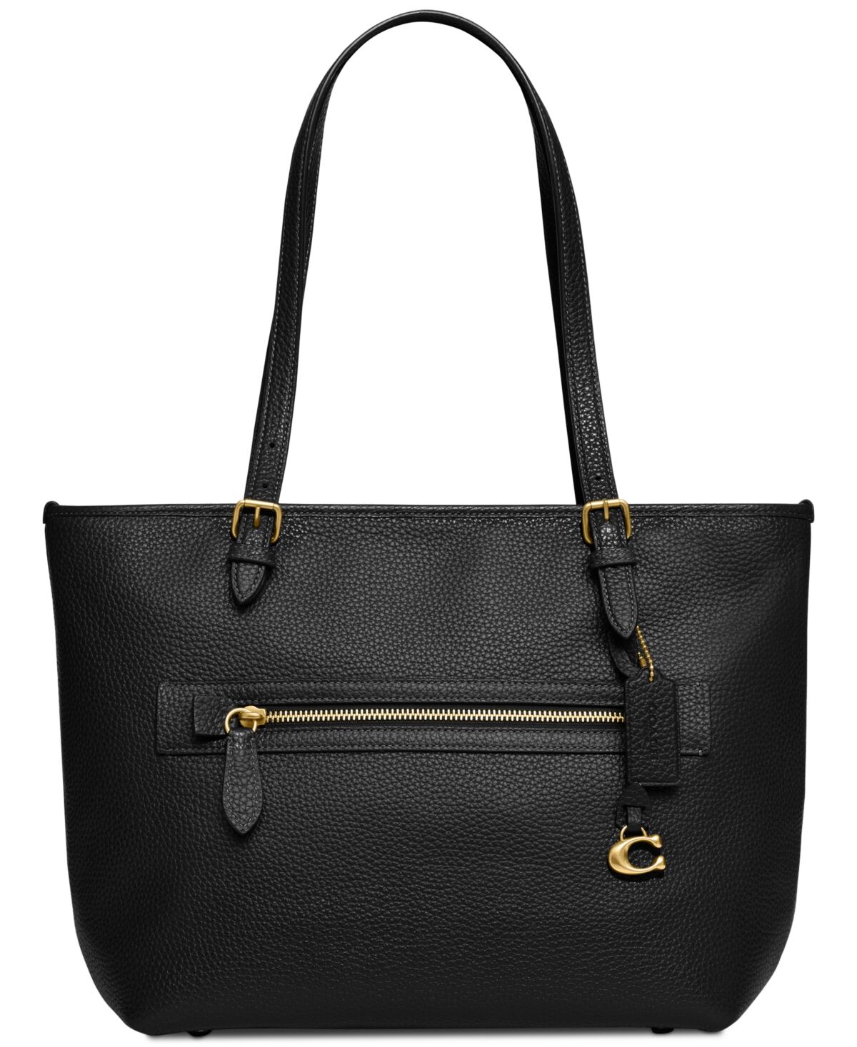 Coach Polished Pebble Leather Taylor Tote with C Dangle Charm - Black