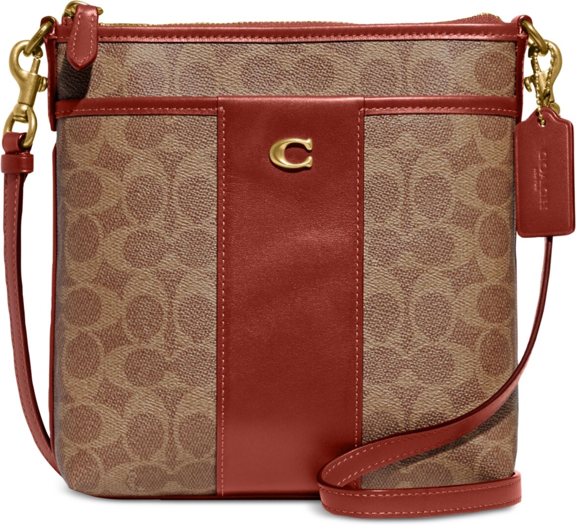 Coach Signature Coated Canvas Kitt Crossbody - Tan Rust