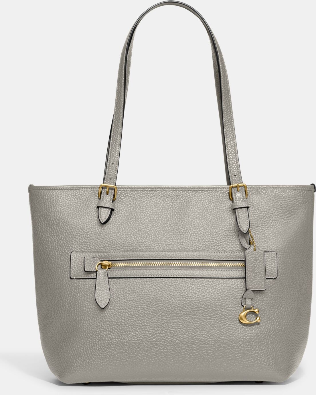 Coach Polished Pebble Leather Taylor Tote with C Dangle Charm - Dove Gray