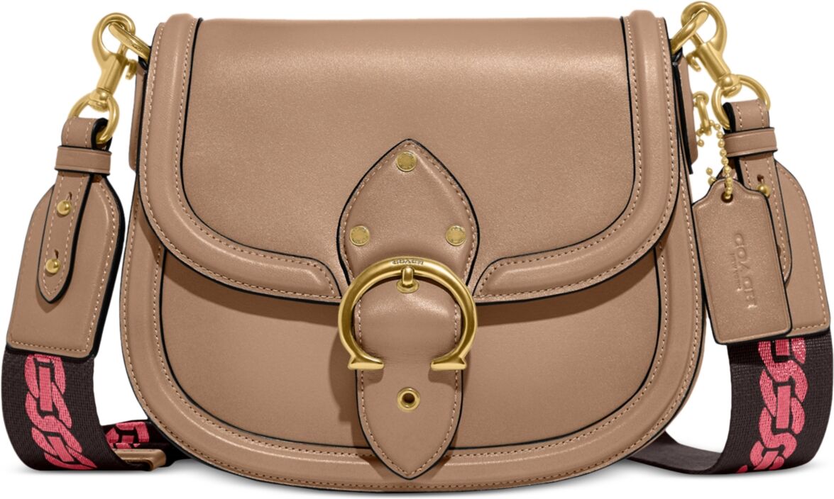 Coach Glovetanned Leather Beat Saddle Bag with Webbing Strap - Dark Beige