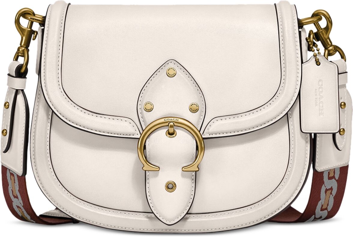 Coach Glovetanned Leather Beat Saddle Bag with Webbing Strap - White