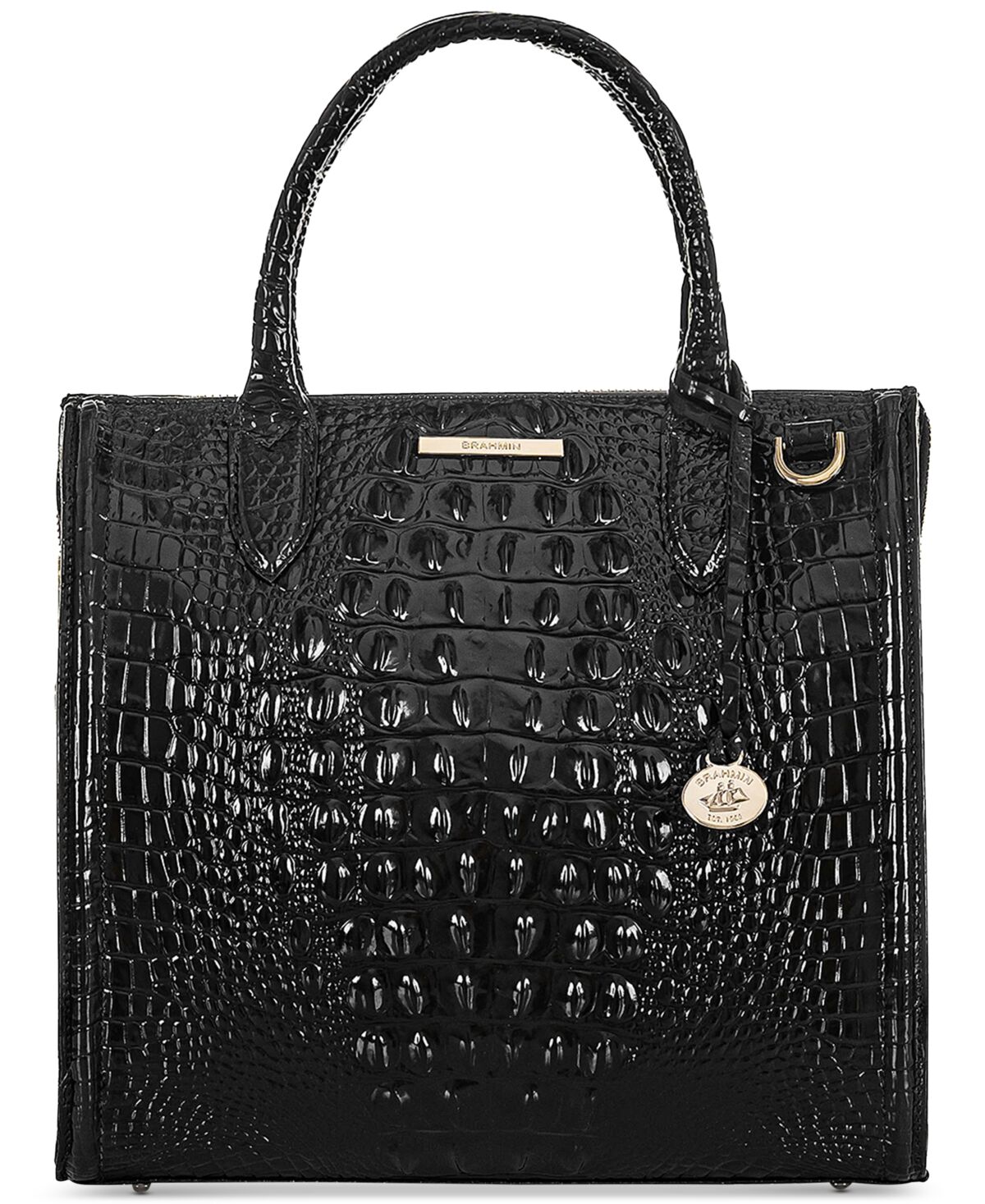 Brahmin Caroline Melbourne Embossed Leather Satchel - Black/Gold