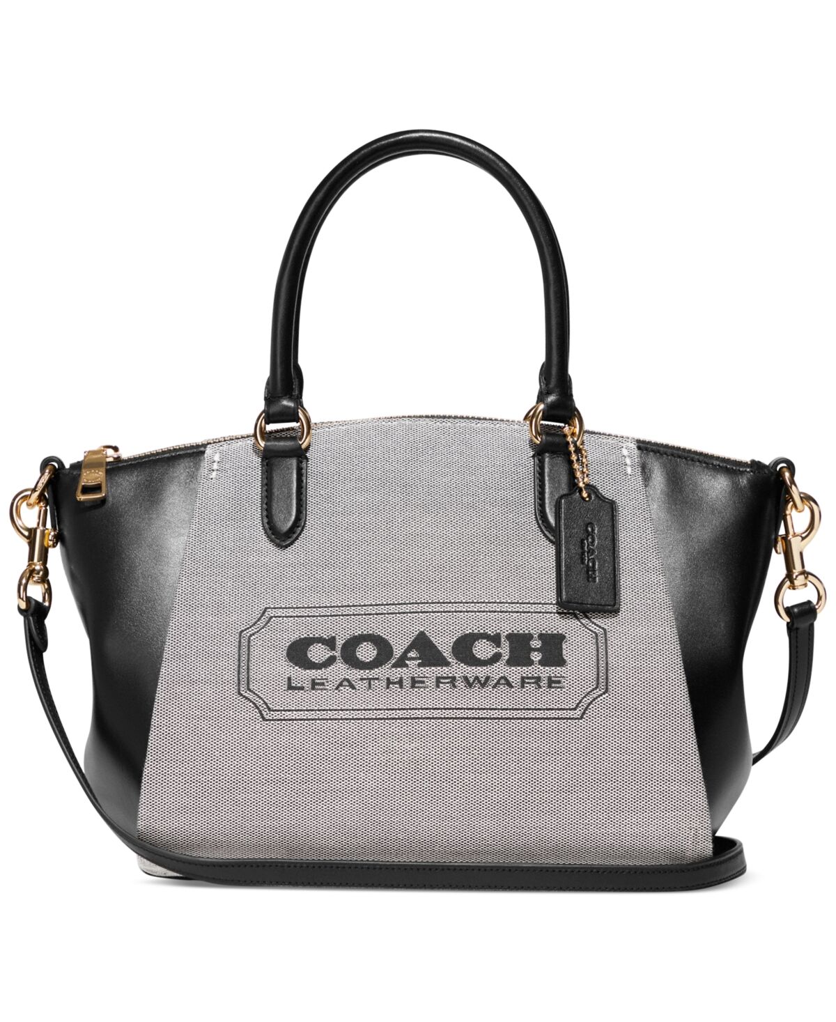Coach Badge Jacquard Elise Satchel with Convertible Straps, Created for Macy's - Salt Black