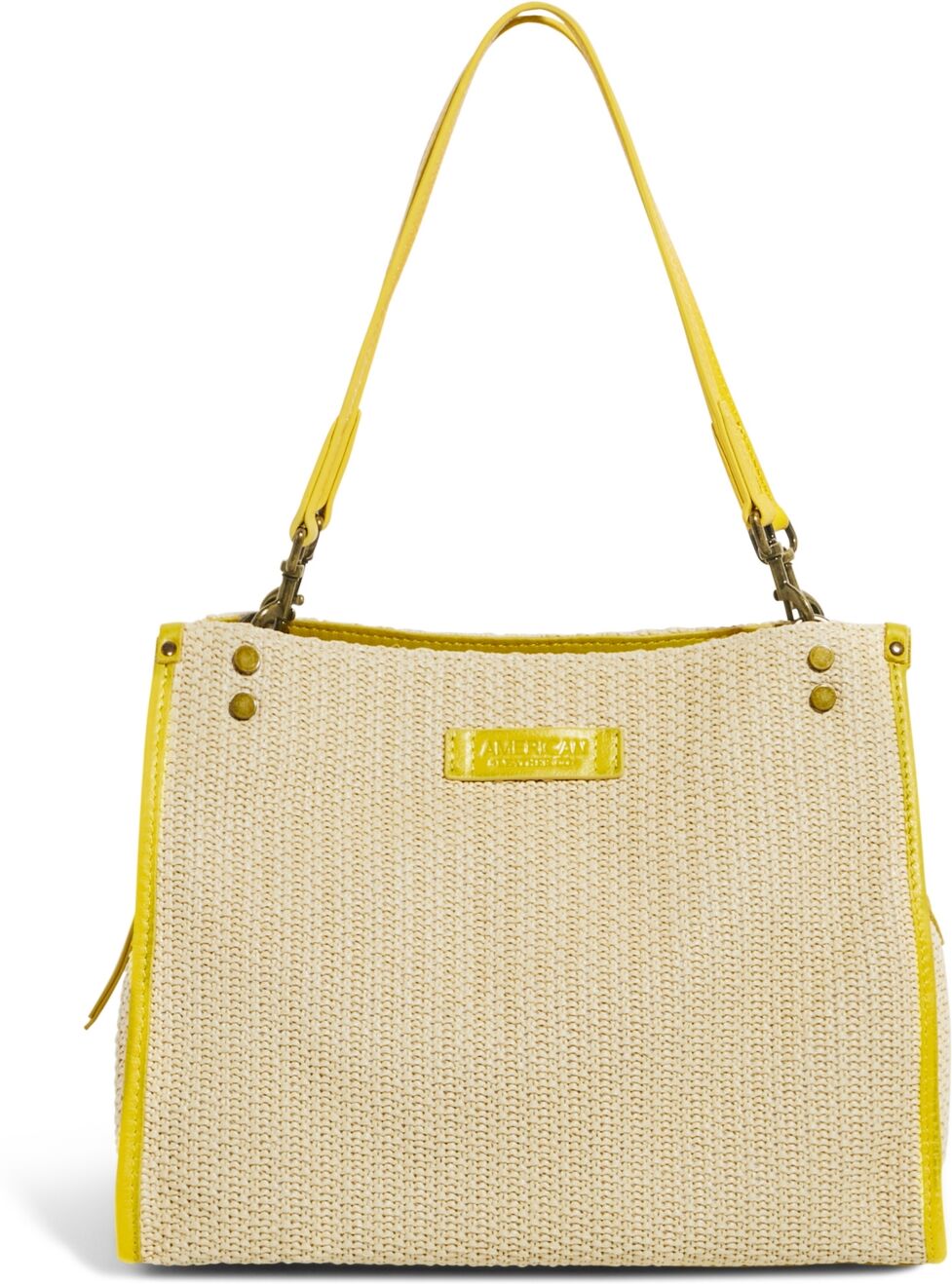 American Leather Co. Women's Lenox Raffia Triple Entry Satchel Handbag - Raffia with Daffodil