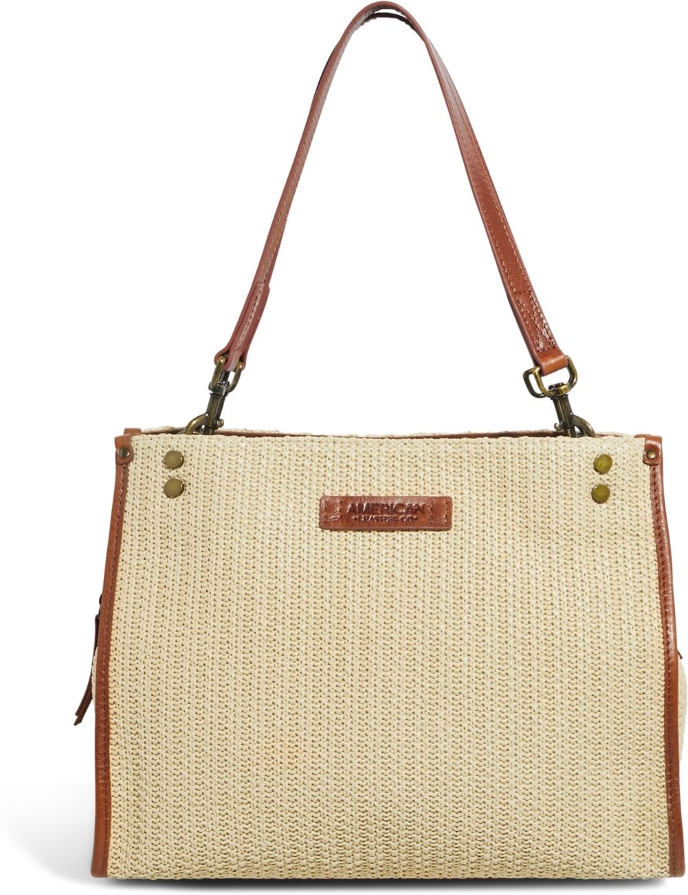 American Leather Co. Women's Lenox Raffia Triple Entry Satchel Handbag - Raffia with Brandy