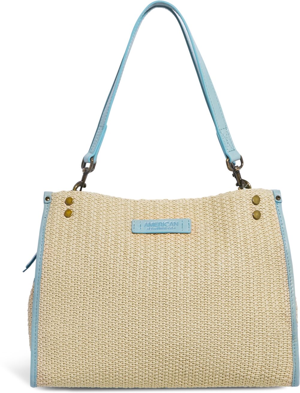 American Leather Co. Women's Lenox Raffia Triple Entry Satchel Handbag - Raffia with Glacier Lake