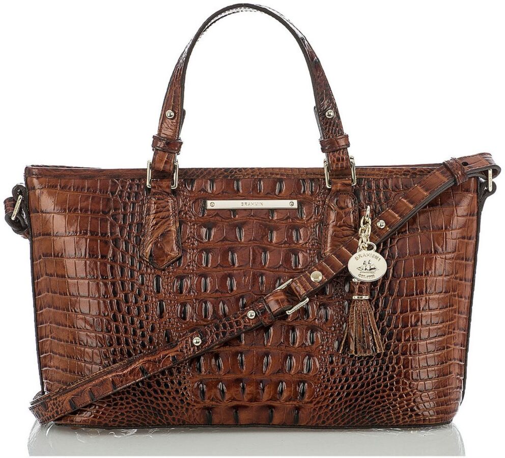 Brahmin Mini Asher Melbourne Embossed Leather Satchel - Pecan/Gold