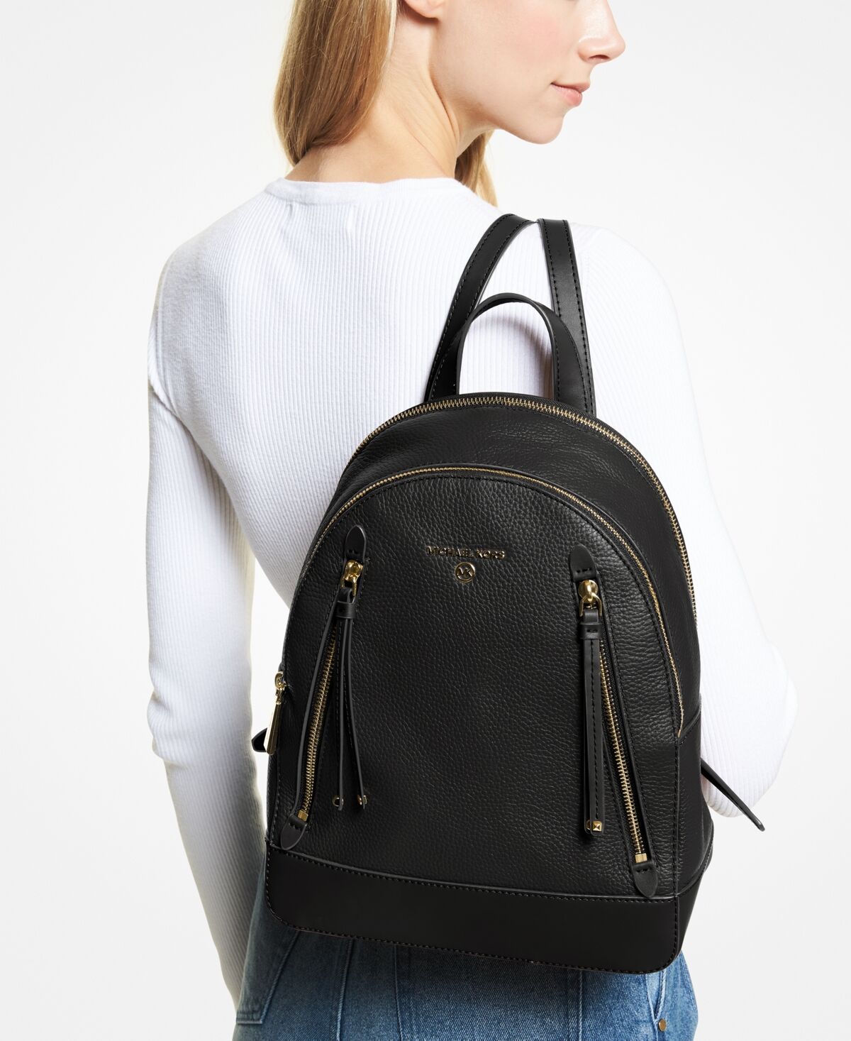 Michael Kors Michael Michael Kors Brooklyn Leather Medium Backpack - Black/Gold