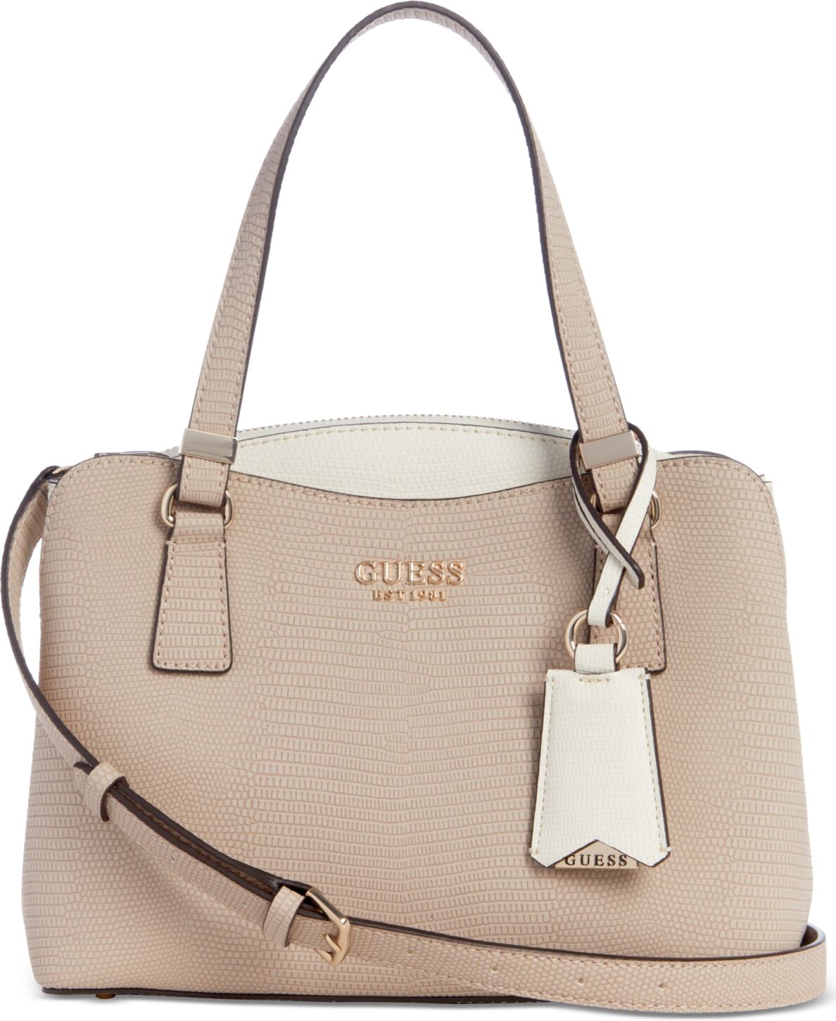 Guess Lyndi Small Triple Compartment Girlfriend Satchel - Beige Multi