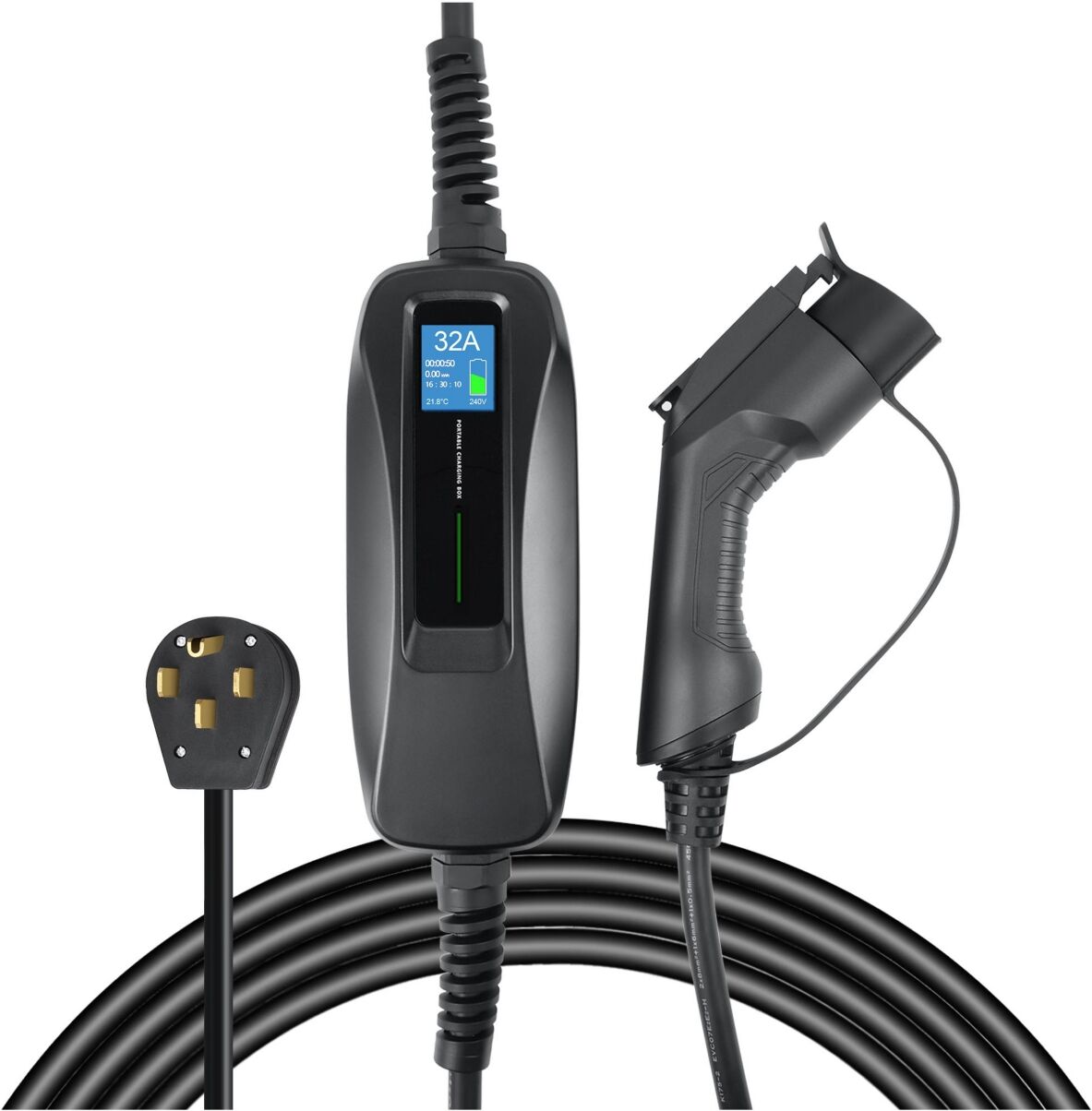 Lectron Nema 14-50 Level 2 Ev Charger - 240V 32 Amp with 15ft Extension Cord & J1772 Cable - for J1772 EVs - Black