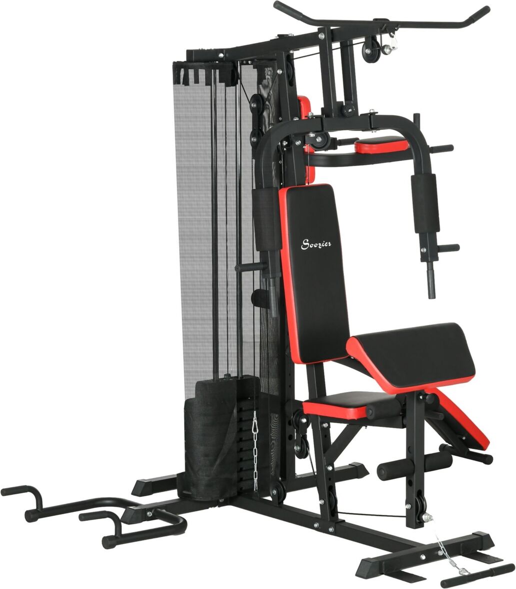 Soozier Multi Home Gym Equipment, Workout Station with 143lbs Weight Stack - Black