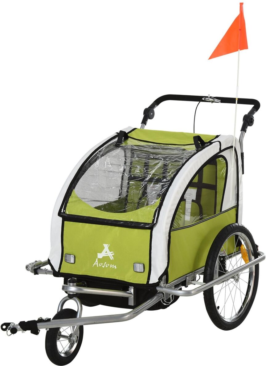 Aosom Baby Trend Cart, Seats 1-2 Children with Safety Harnesses - Green