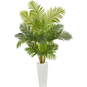 Nearly Natural 68in. Hawaii Palm Artificial Tree in Tall White Planter - Green