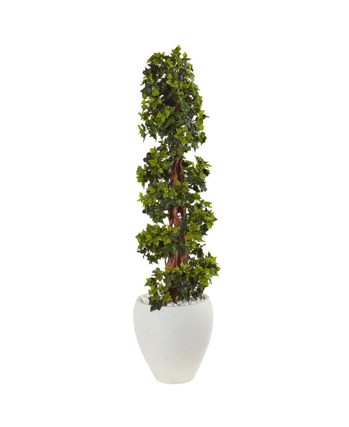 Nearly Natural 4' English Ivy Topiary Uv-Resistant Indoor/Outdoor Artificial Tree in White Oval Planter - Green