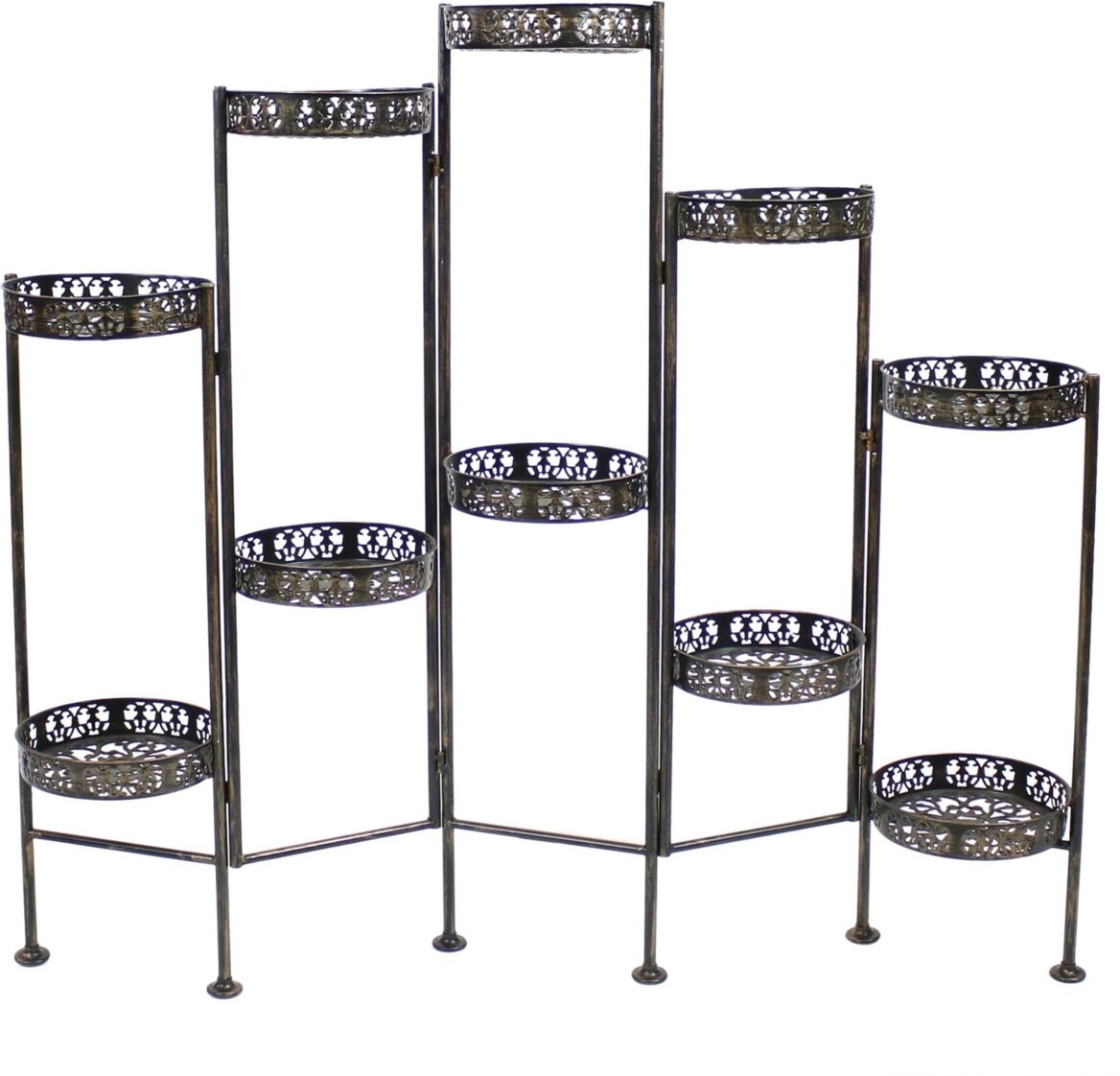 Sunnydaze Decor Bronze Steel 10-Tier Staggered Folding Plant Stand - 46.5 in - Black