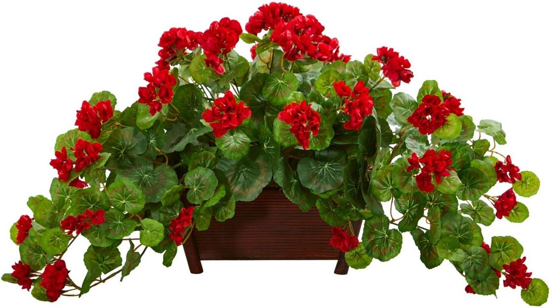 Nearly Natural Geranium Artificial Plant in Decorative Planter - Red