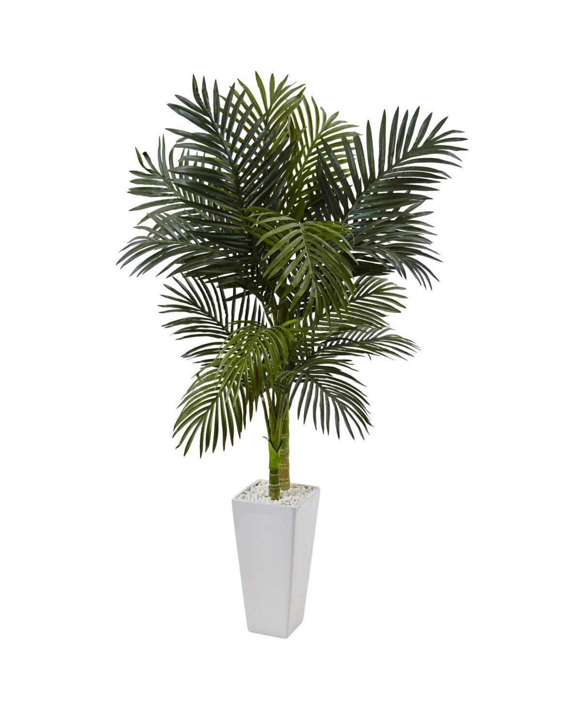 Nearly Natural 5' Golden Cane Palm Artificial Tree in White Tower Planter - Green