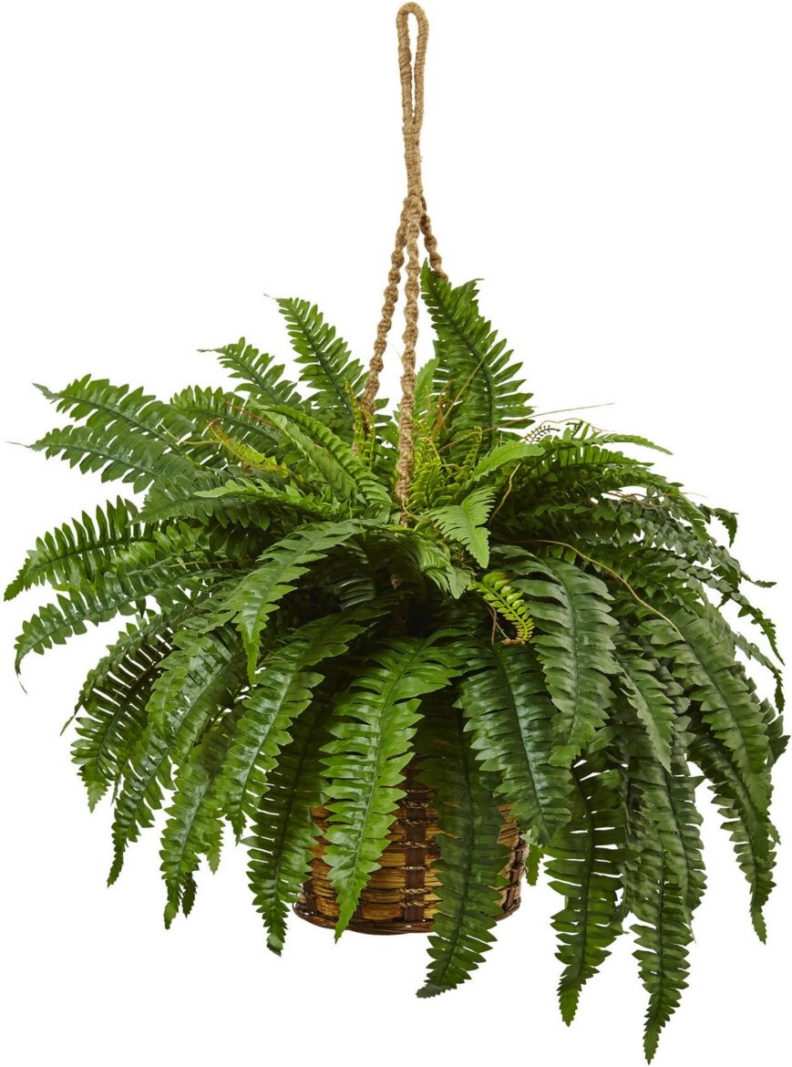 Nearly Natural Boston Fern Artificial Plant Hanging Basket - Green