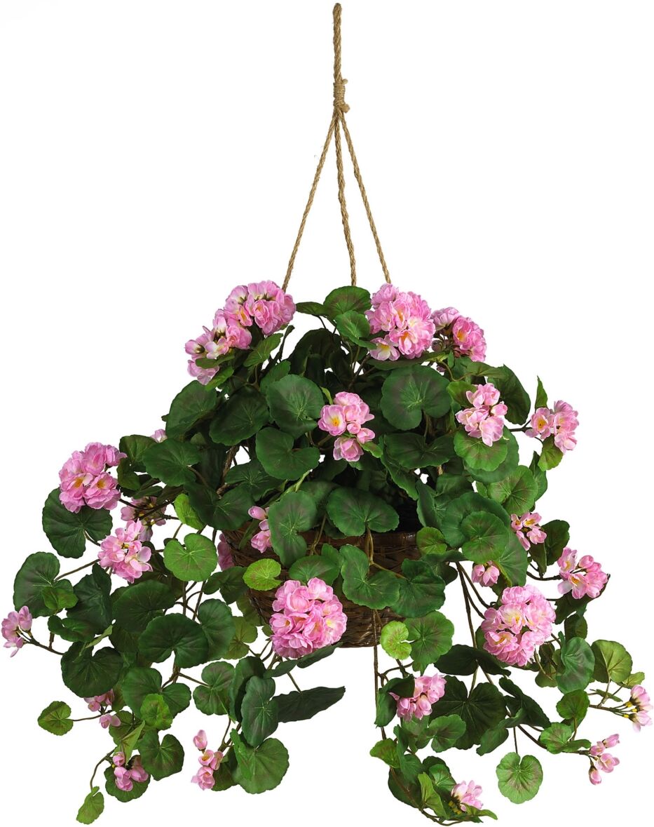 Nearly Natural Geranium Artificial Plant Hanging Basket - Pink