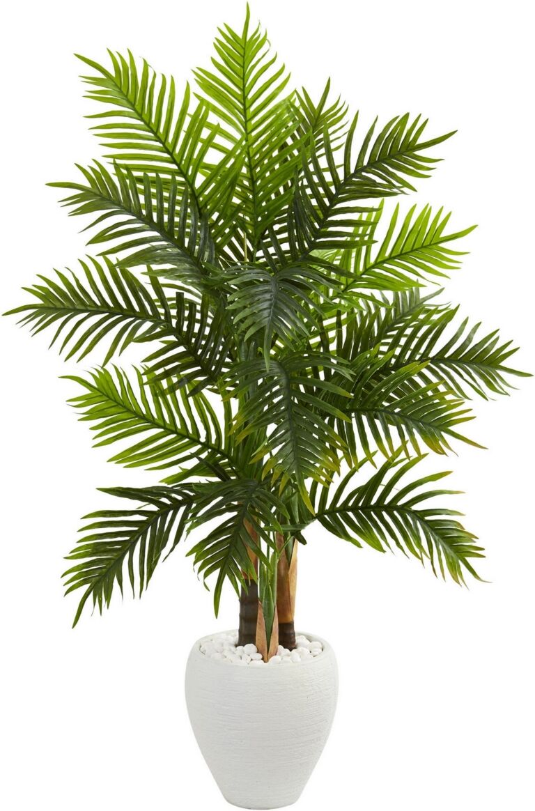 Nearly Natural 5' Areca Palm Artificial Tree in White Planter - Green