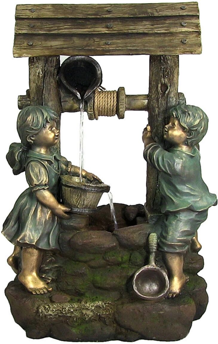 Sunnydaze Decor Children at the Well Water Fountain with Led Lights - 39 in - Blue