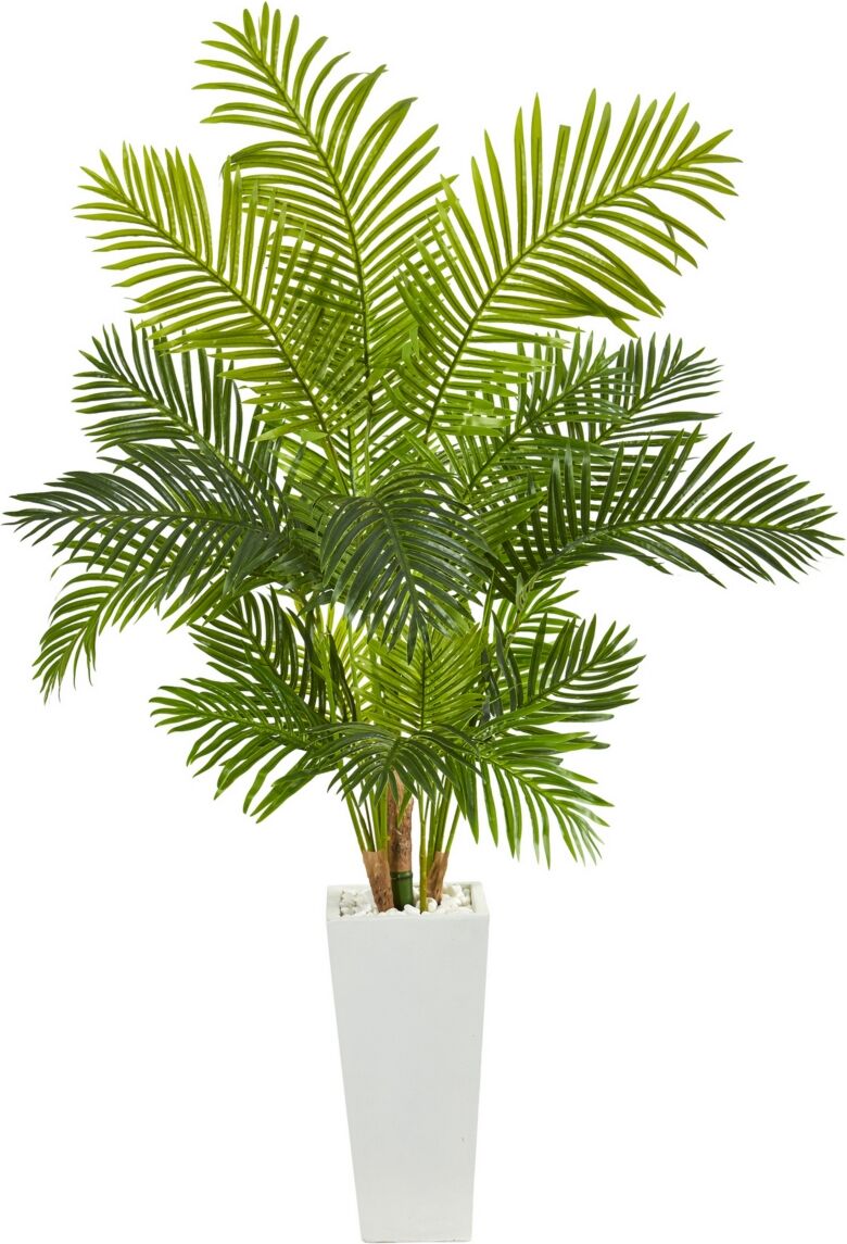 Nearly Natural 68in. Hawaii Palm Artificial Tree in Tall White Planter - Green