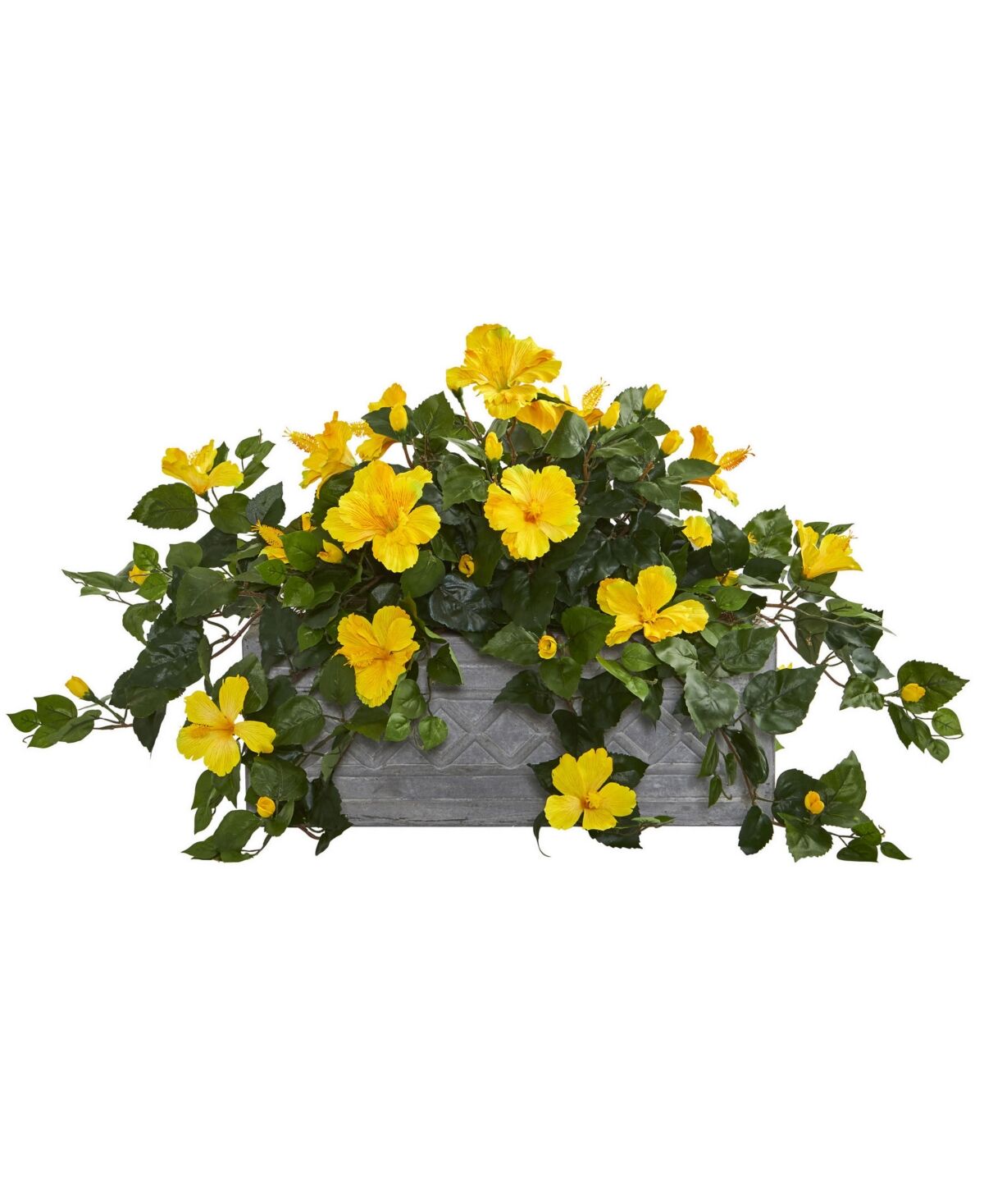 Nearly Natural Hibiscus Artificial Plant in Stone Planter - Yellow