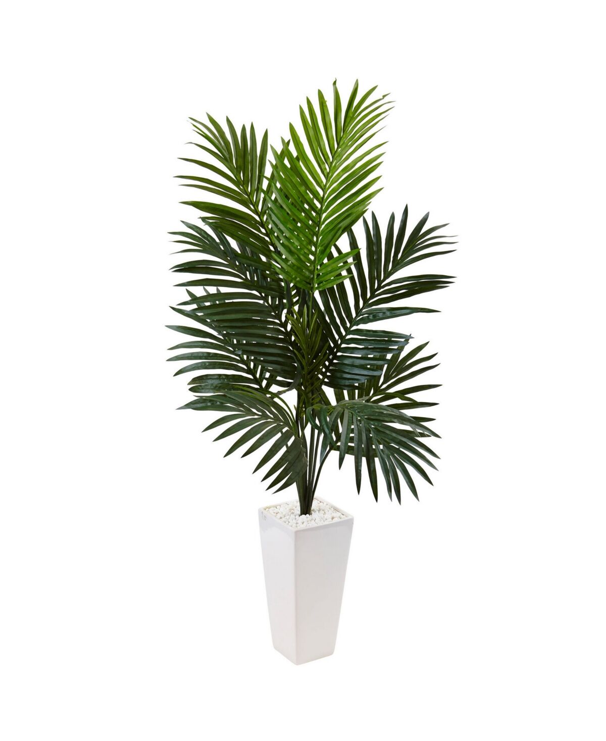 Nearly Natural 4.5' Kentia Palm Artificial Tree in White Tower Planter - Green