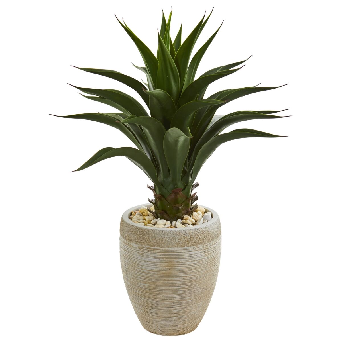 Nearly Natural Agave Artificial Plant in Sand Colored Planter - Green
