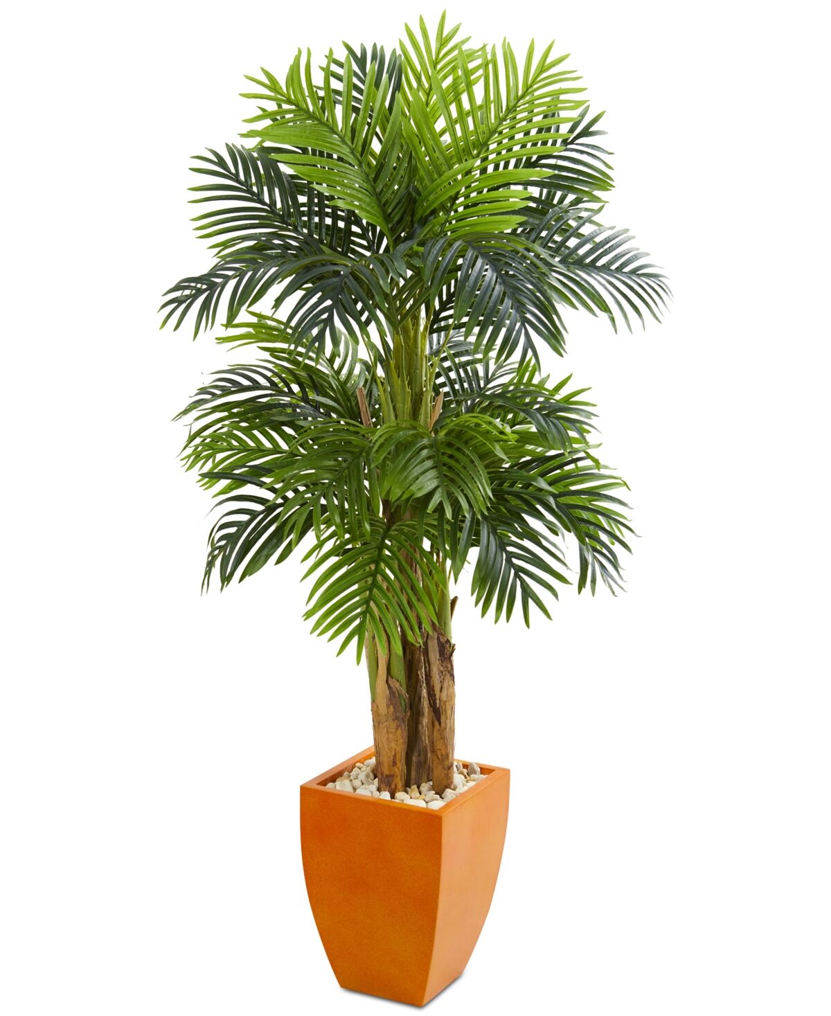 Nearly Natural 5.5' Triple Areca Palm Artificial Tree in Orange Planter - Green