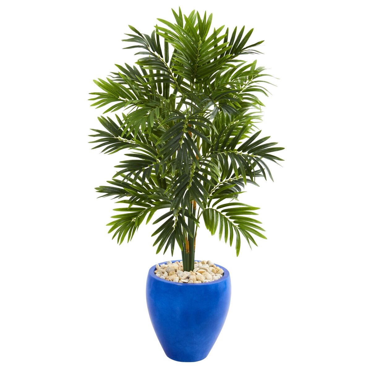 Nearly Natural 4' Areca Palm Artificial Tree in Glazed Blue Planter - Green