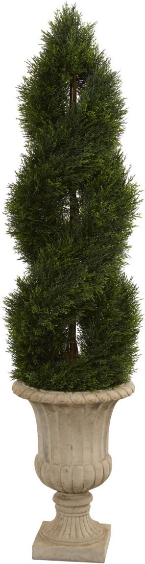 Nearly Natural 5' Double Pond Cypress Uv Resistant Indoor and Outdoor Artificial Spiral Topiary Tree in Urn - Green