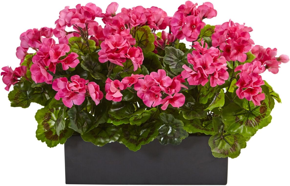 Nearly Natural Geranium Silk Plant in Rectangular Planter, Uv Resistant - Beauty Pink