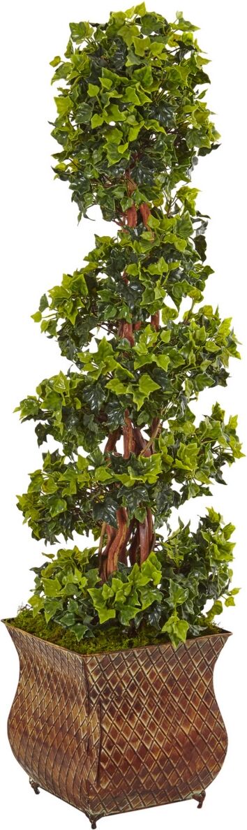 Nearly Natural 4' English Ivy Spiral Artificial Tree in Metal Planter, Uv Resistant - Green