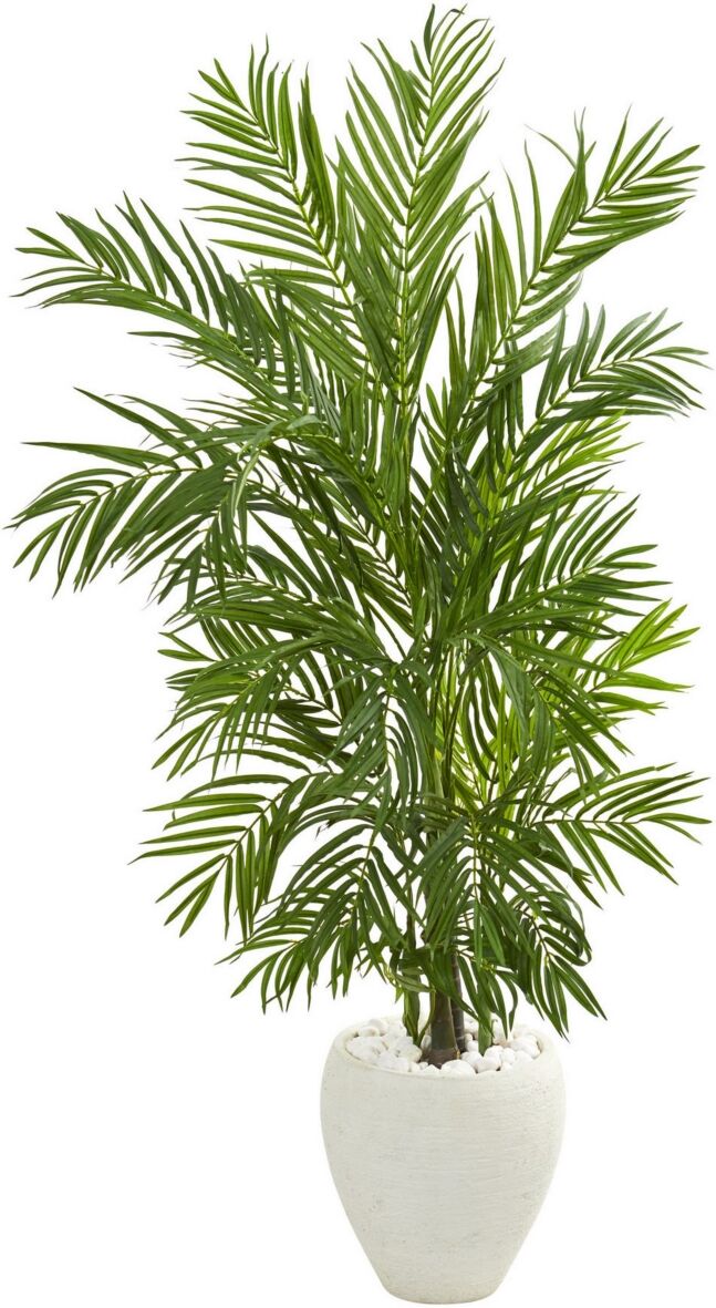 Nearly Natural 5' Areca Palm Artificial Tree in White Planter - Green