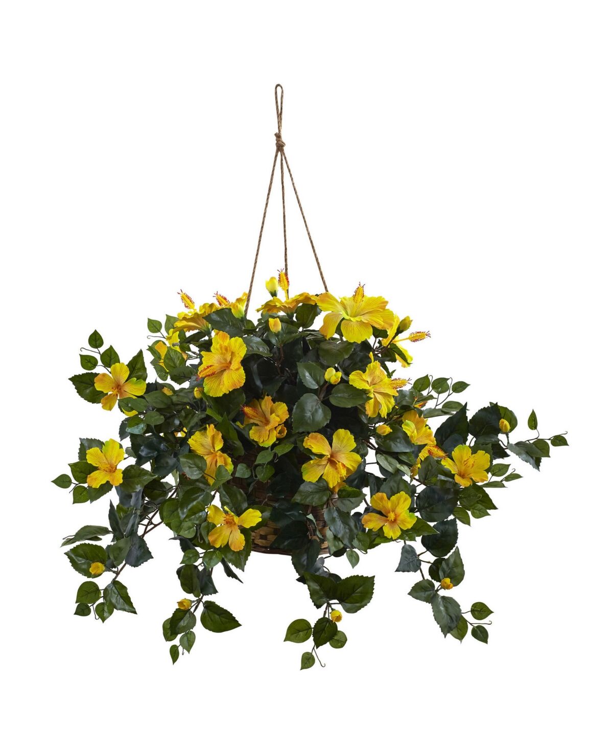 Nearly Natural Hibiscus Artificial Plant Hanging Basket - Yellow