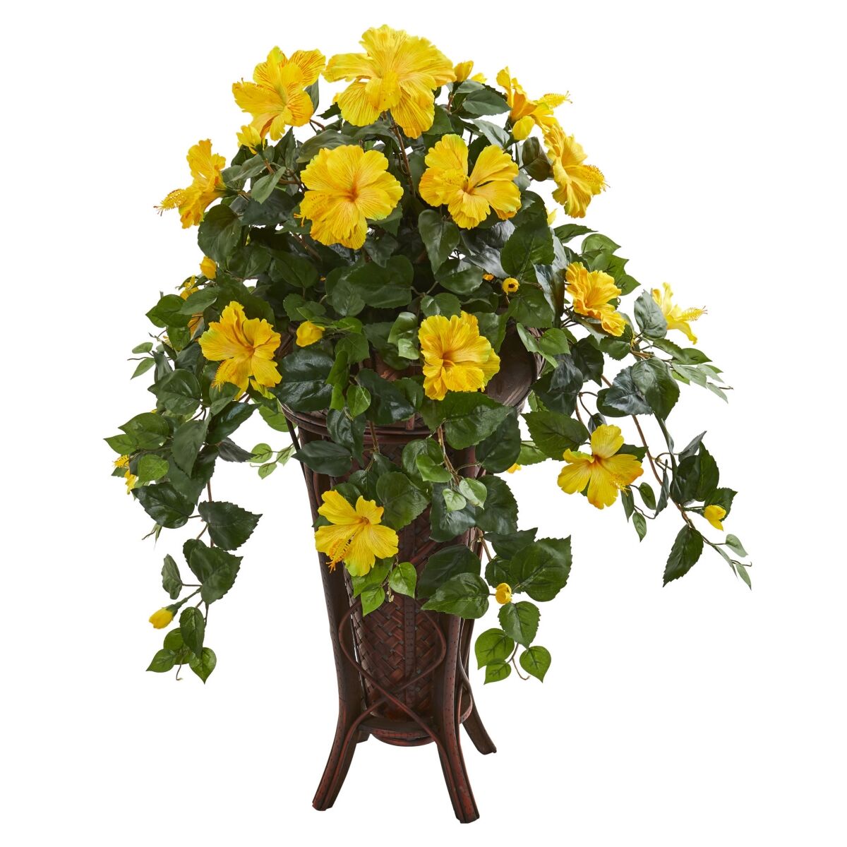 Nearly Natural Hibiscus Artificial Plant in Stand Planter - Yellow