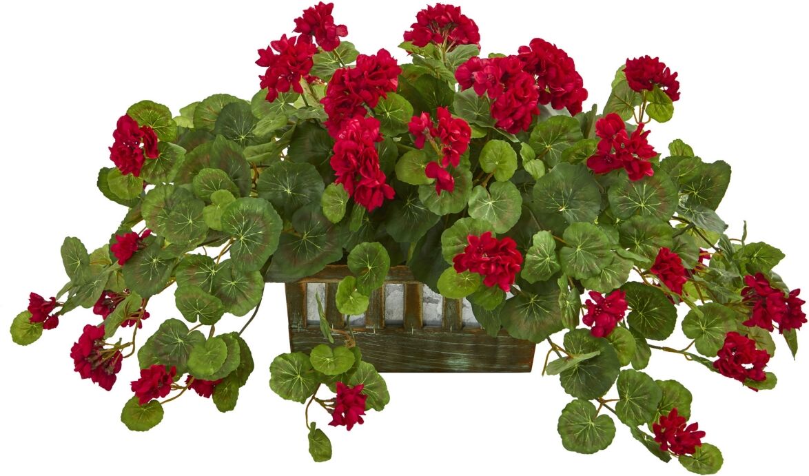 Nearly Natural Geranium Artificial Plant in Decorative Planter - Red