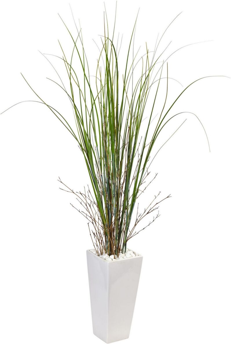 Nearly Natural Artificial Grass Plant in White Tower Ceramic - Green